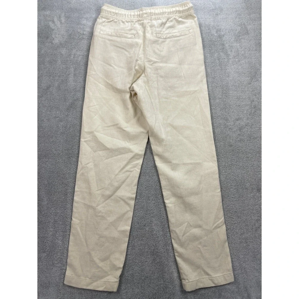 Zara Pants Men Small Cream Cotton Blend Drawstring Elastic Waist Straight Leg